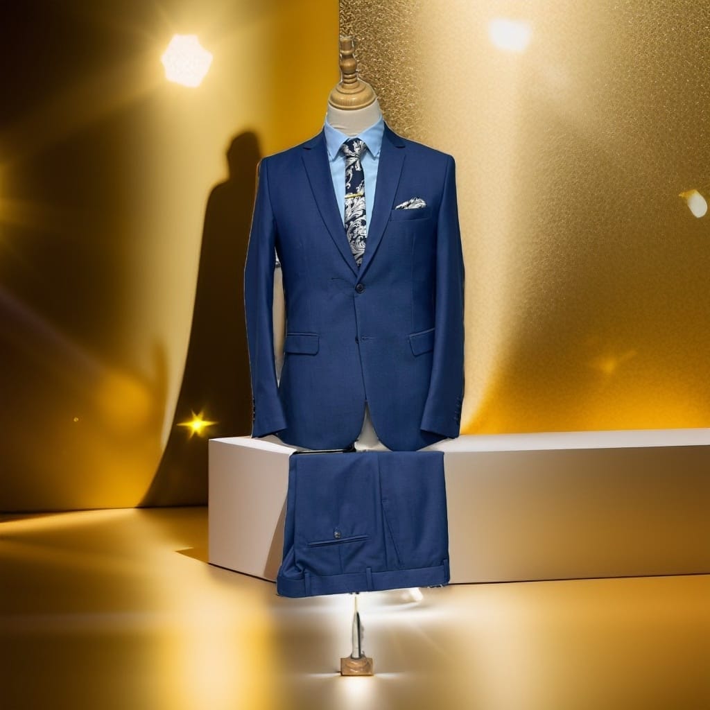 Costume Bleu Piqué - Élégance Deux Boutons