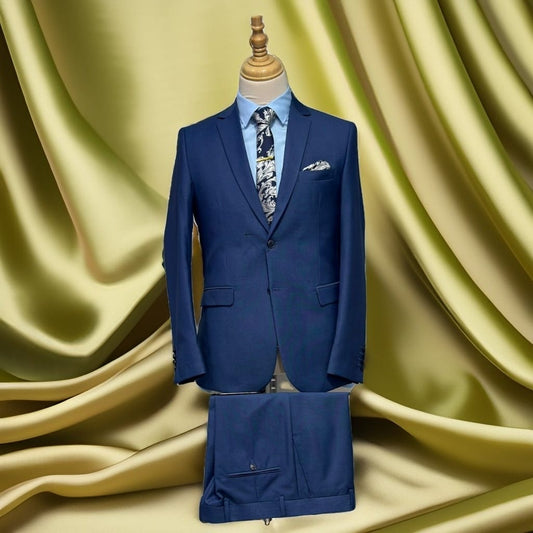 Costume Bleu Piqué - Élégance Deux Boutons